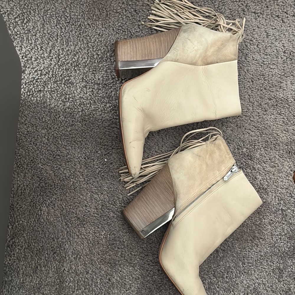 Sam Edelman Cream Ankle Boots with Fringe